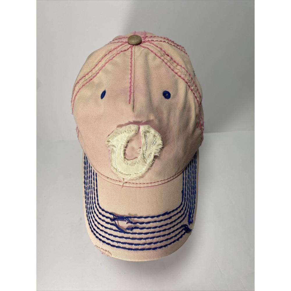 True Religion Pink Distressed Faded Adjustable Hat Cap Horseshoe - Picture 5 of 8